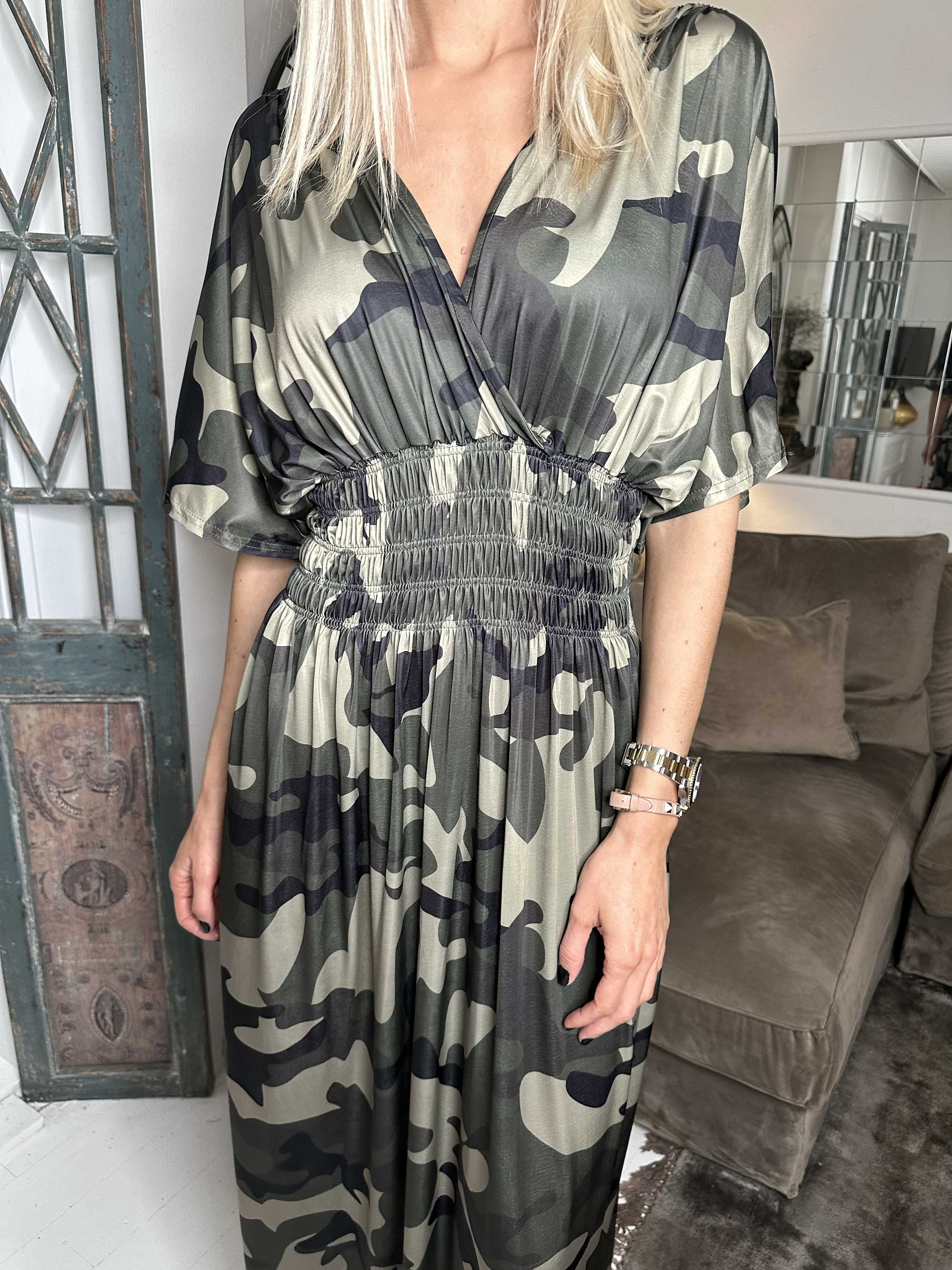 Pams Camo - Lang elastisk kjole i camouflageprint